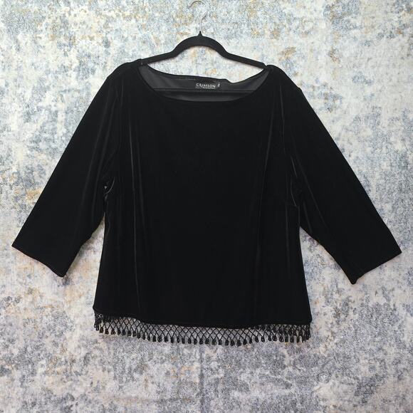 Crimson by Lawrence Kurtz Top Womens 2X Velvet Beaded Fringe Hem Whimsigoth Y2K - Picture 1 of 10